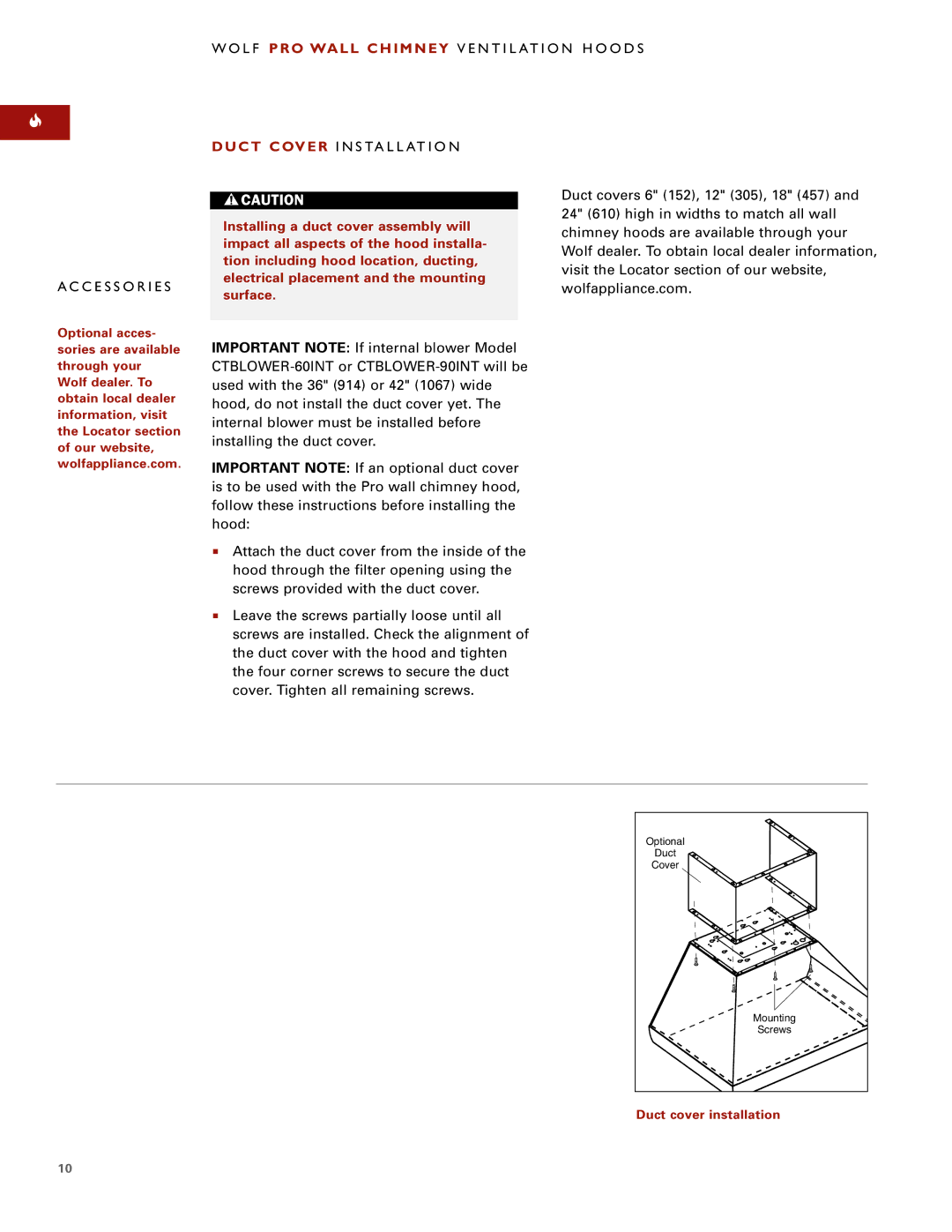 Wolf Pro Wall installation instructions Duct cover installation 