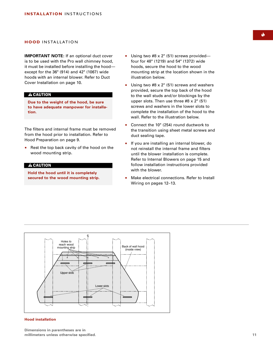 Wolf Pro Wall installation instructions Hood installation 