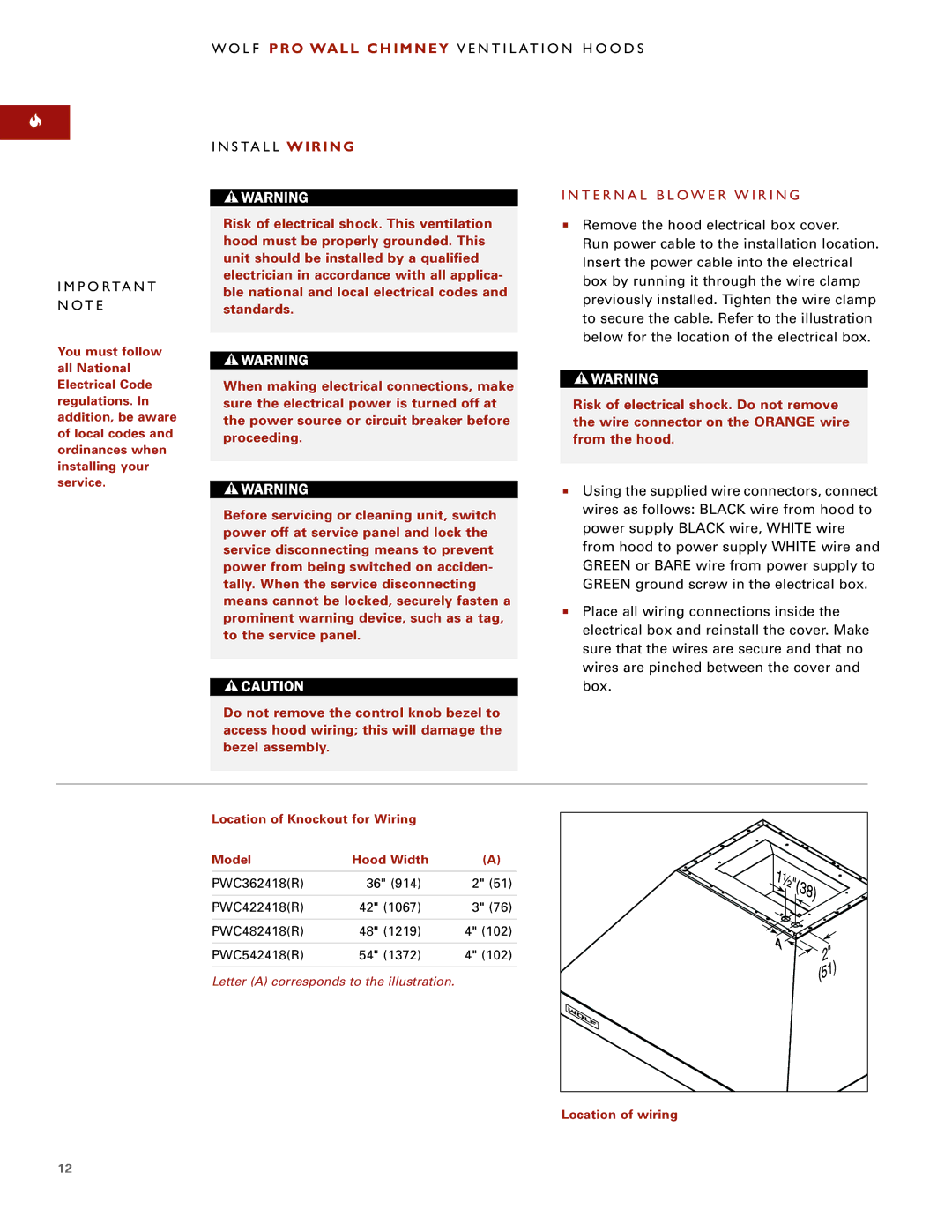 Wolf Pro Wall installation instructions T E R N a L B L O W E R W I R I N G, P O Rta N T N Ot E 