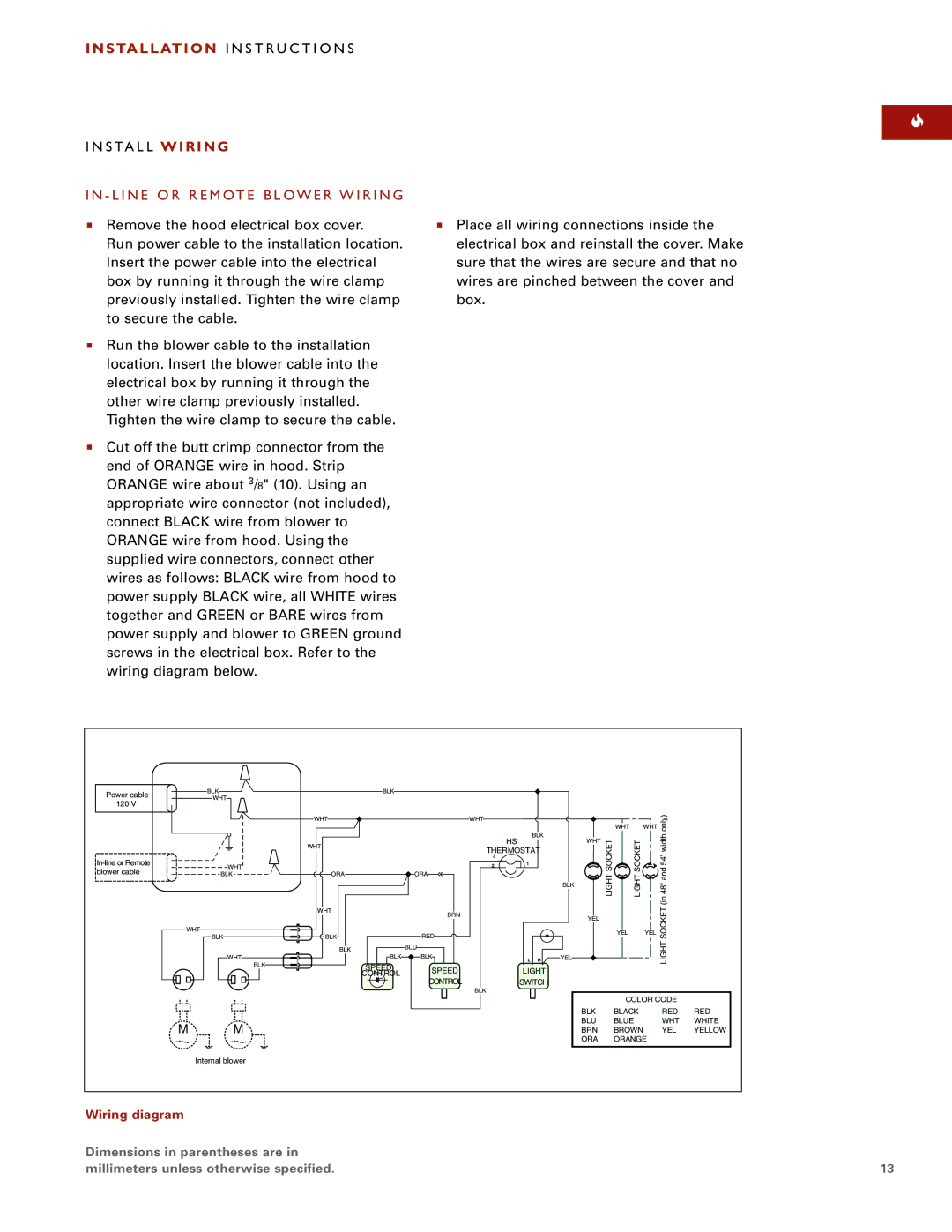 Wolf Pro Wall Installation I N S T R U C T I O N S S TA L L Wiring, L I N E O R R E M Ot E B L Ow E R W I R I N G 