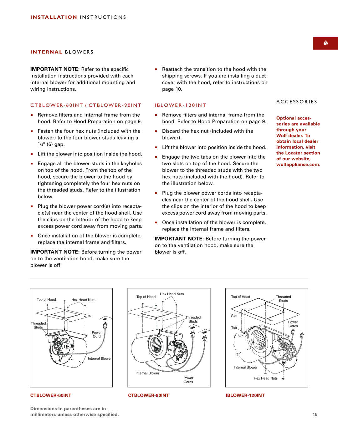 Wolf Pro Wall installation instructions Installation I N S T R U C T I O N S Internal B L O W E R S 