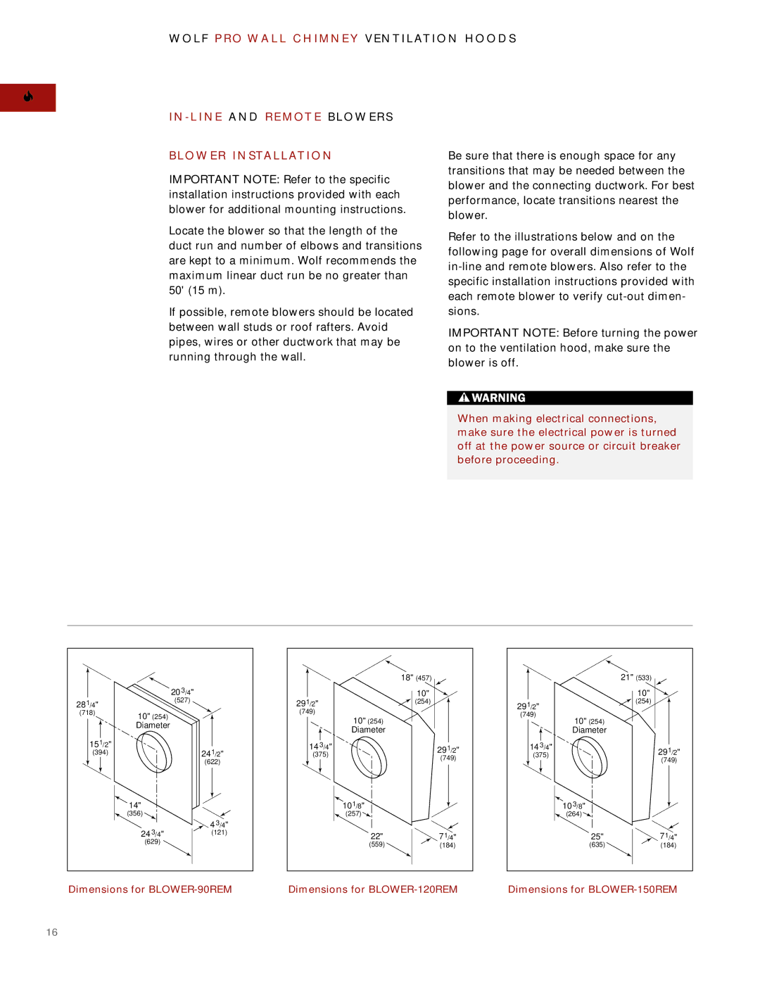 Wolf Pro Wall installation instructions O W E R I N S Ta L L At I O N 