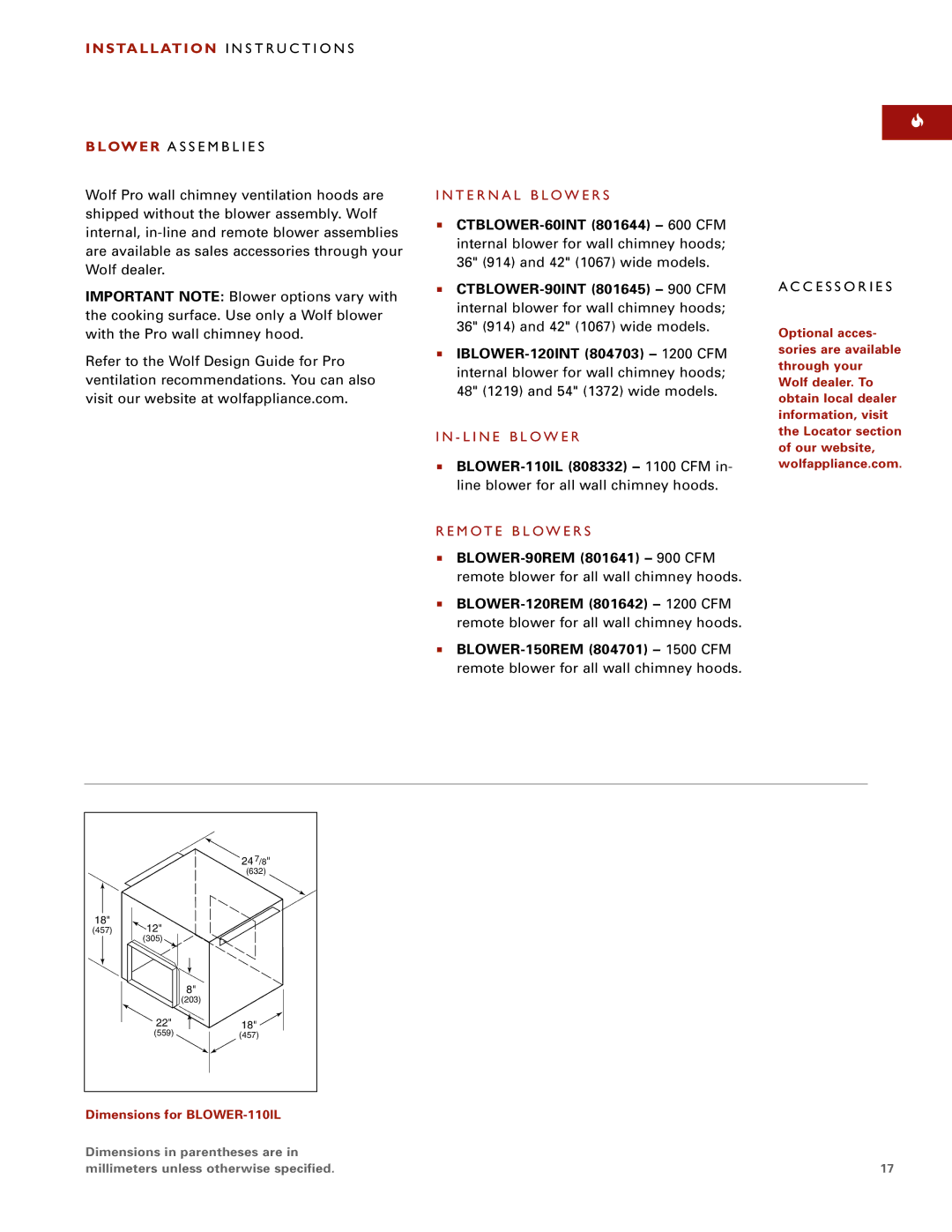 Wolf Pro Wall installation instructions T E R N a L B L O W E R S, M Ot E B L O W E R S 