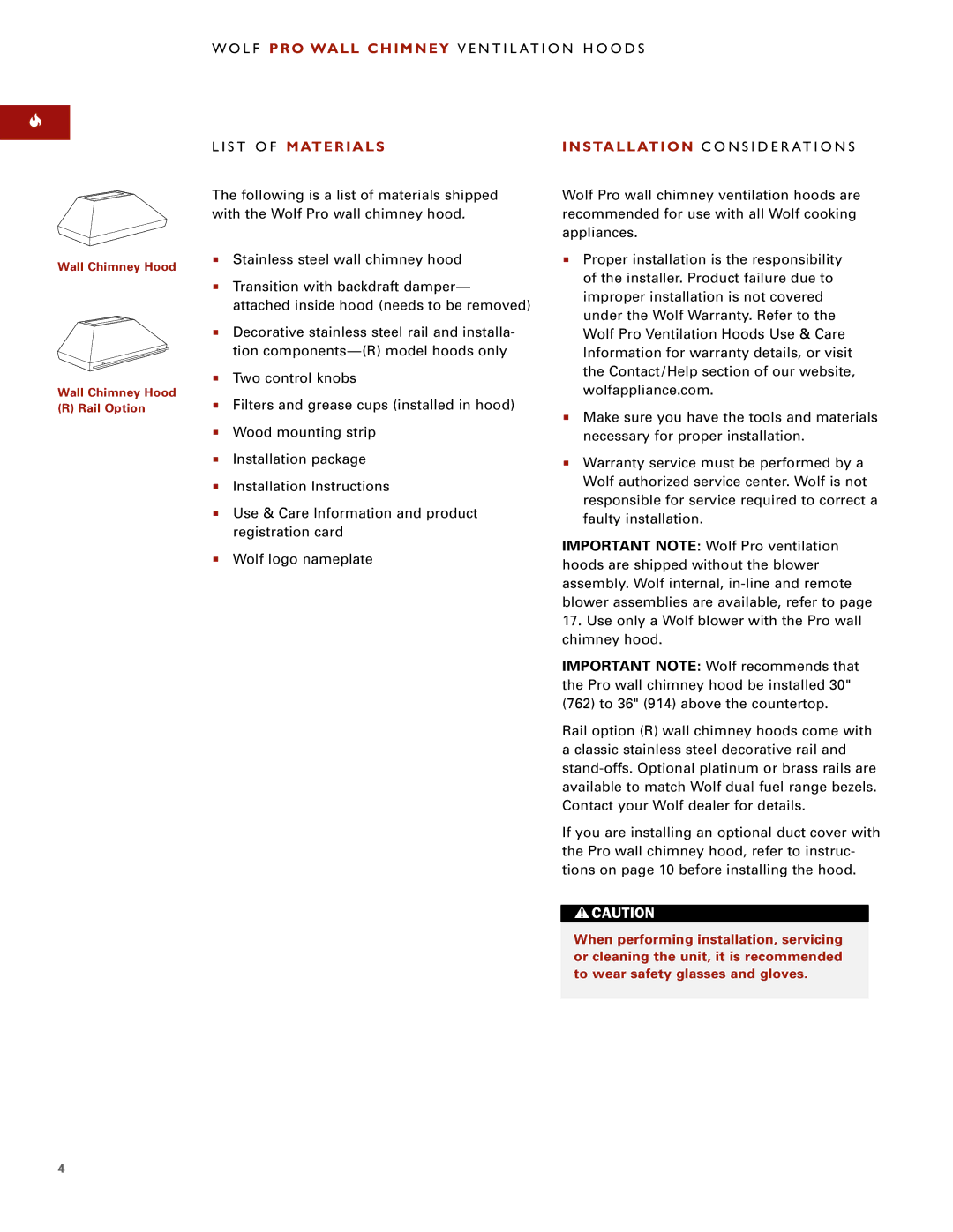 Wolf Pro Wall installation instructions Wall Chimney Hood Rail Option 