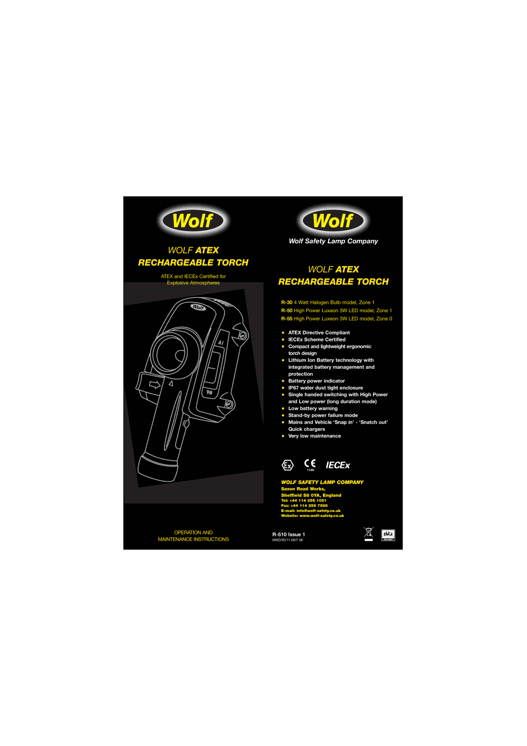 Wolf R-510 manual Rechargeable Torch 