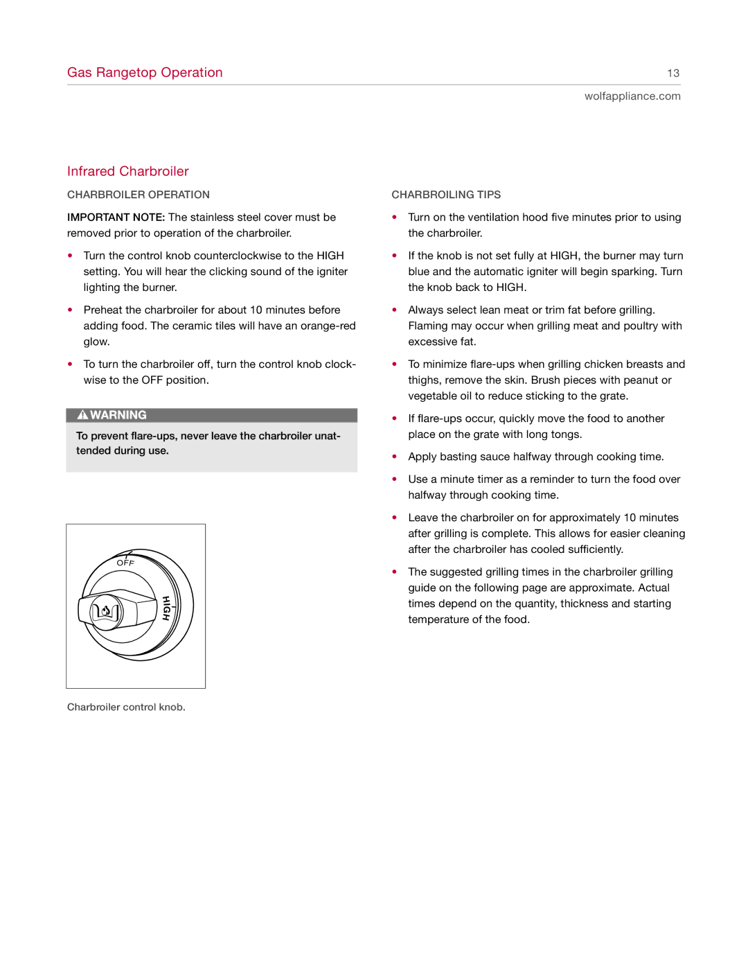 Wolf Range manual Charbroiler Operation, Charbroiling Tips 