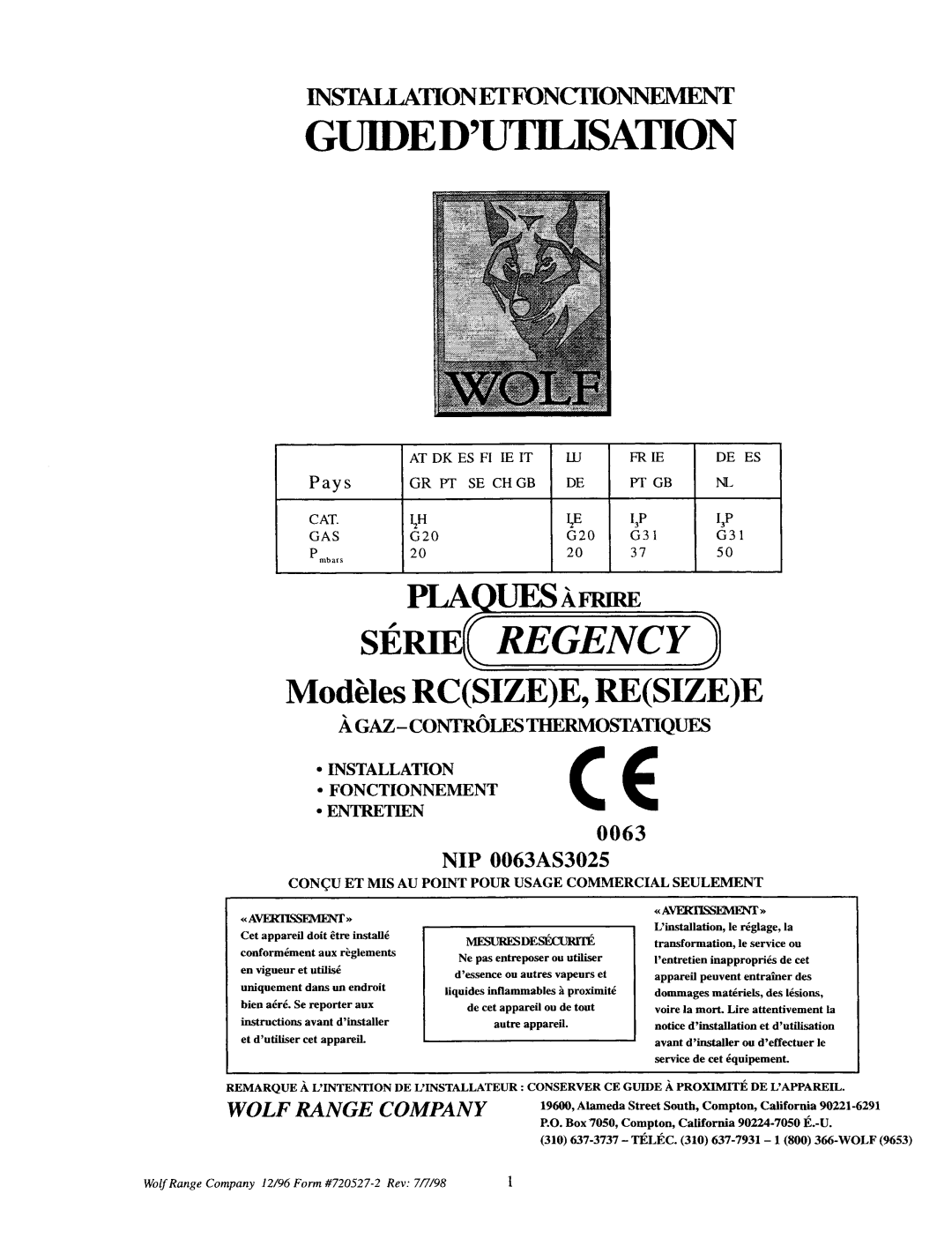 Wolf RE(SIZE)E, RC(SIZE)E manual 
