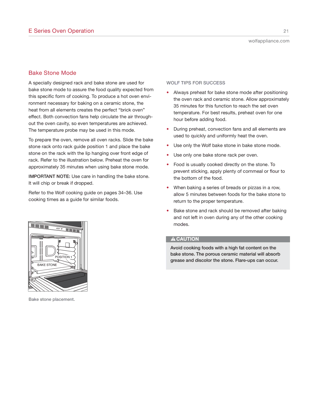 Wolf SO30-2U/S manual Series Oven Operation Bake Stone Mode 