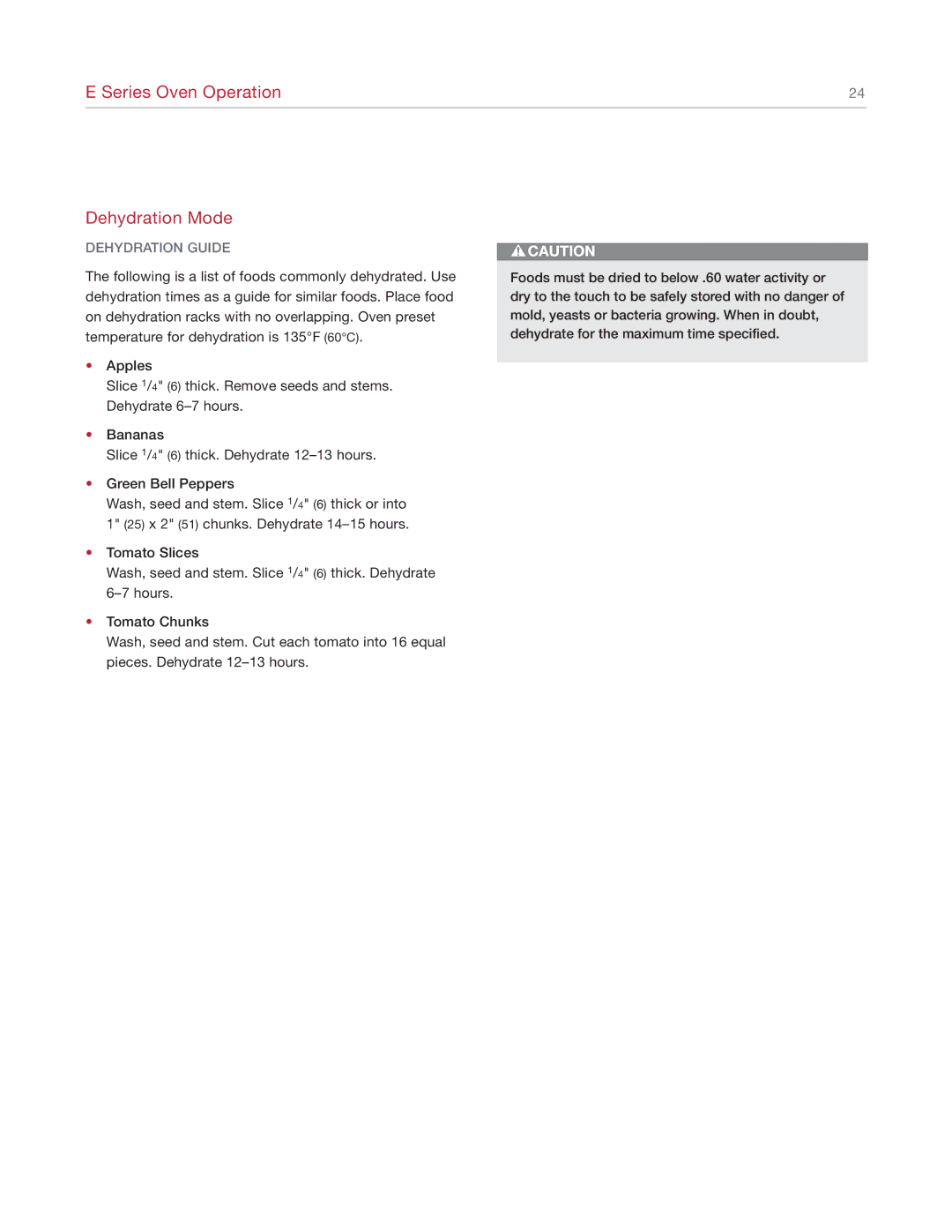 Wolf SO30-2U/S manual Dehydration Guide 