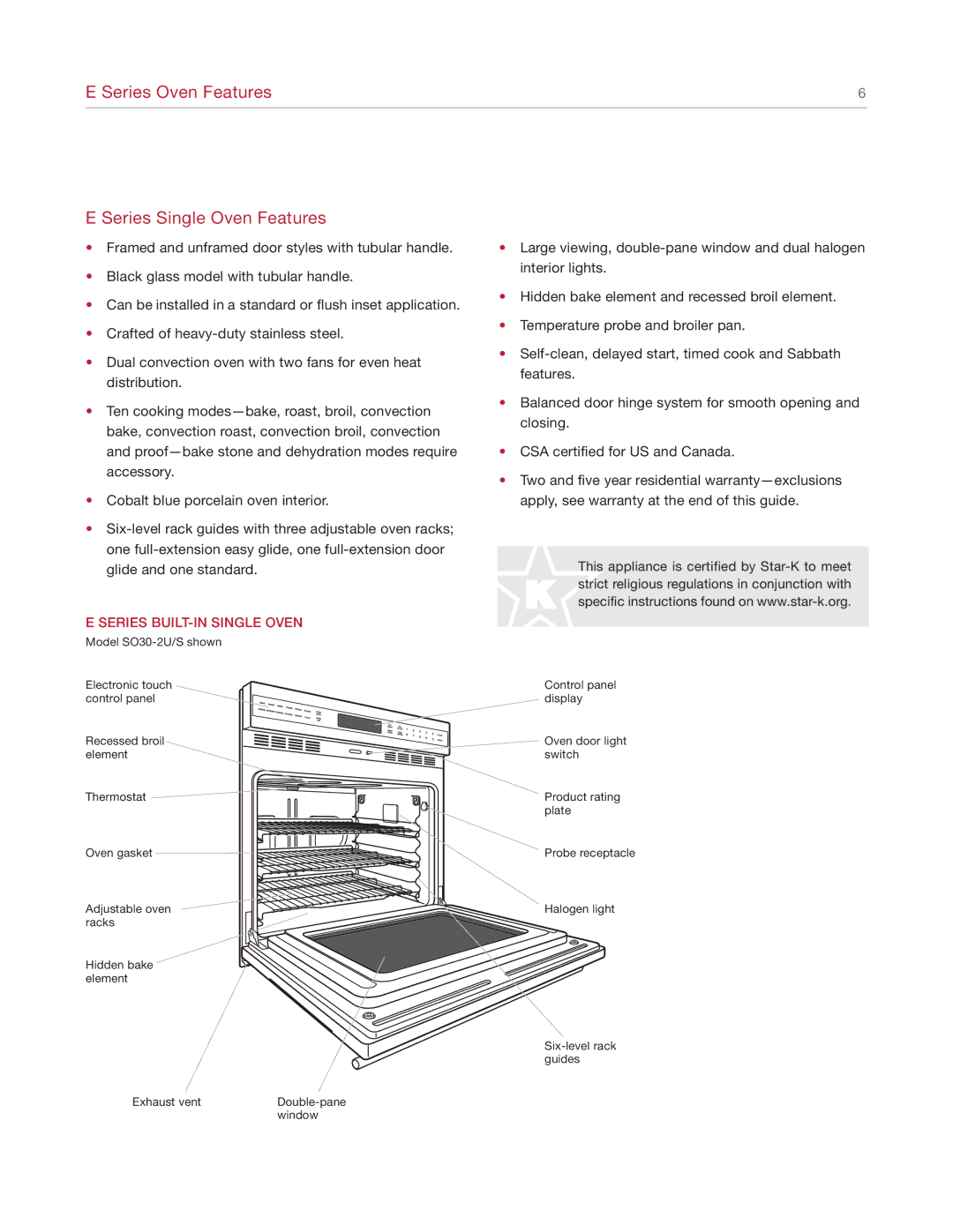 Wolf SO30-2U/S manual Series Oven Features Series Single Oven Features, Series BUILT-INSINGLE Oven 