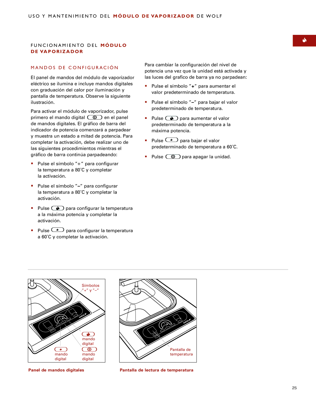 Wolf Steamer manual Módulo DE Vaporizador, N D O S D E C O N F I G U R a C I Ó N 