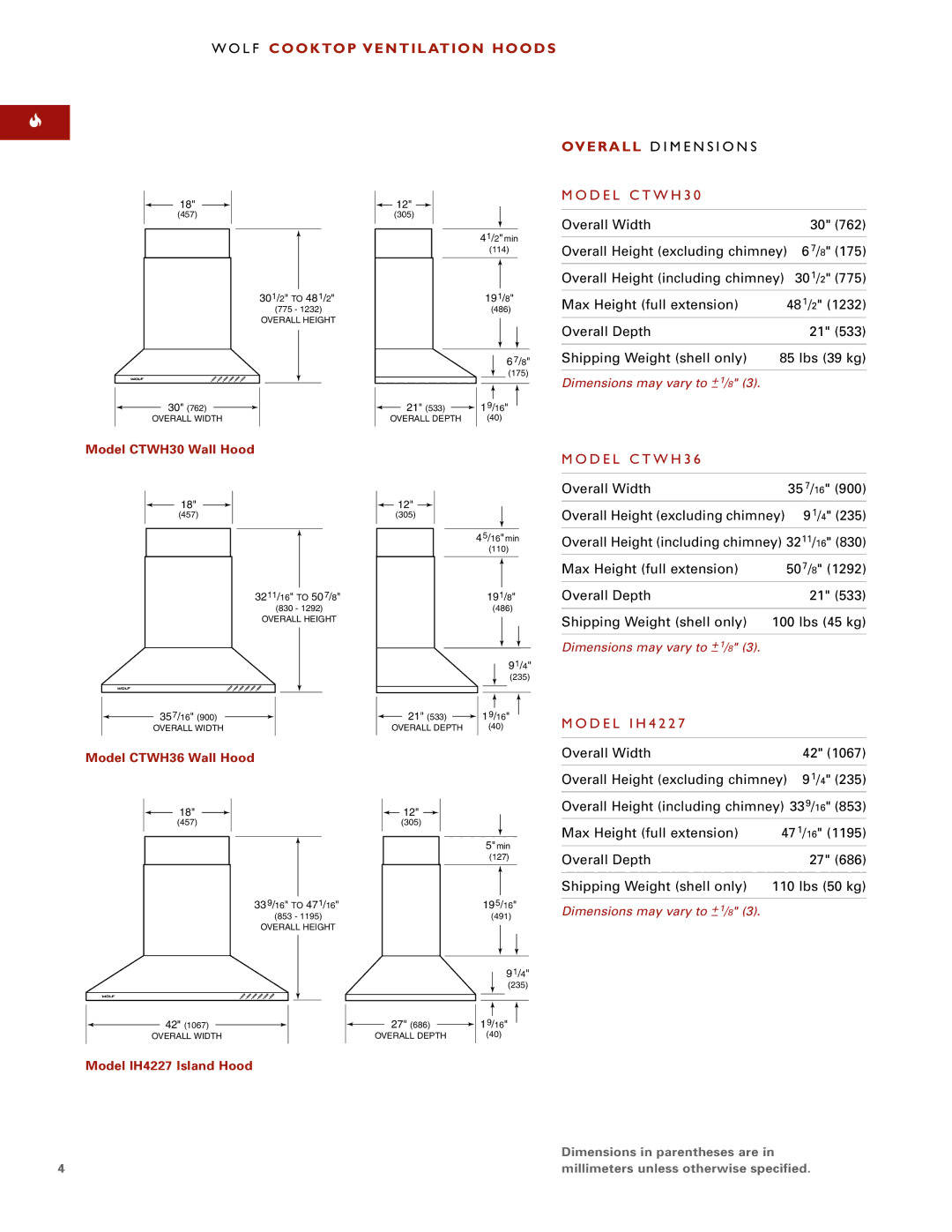 Wolf installation instructions L F Cooktop Ventilation Hoods 