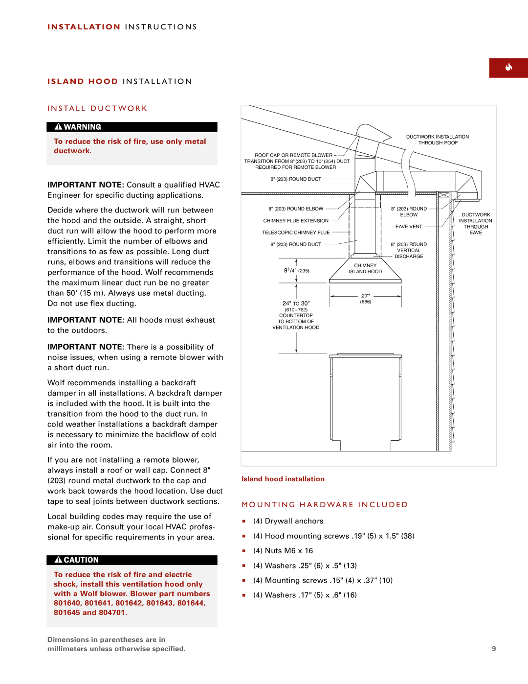 Wolf Ventilation Hood installation instructions Island hood installation 