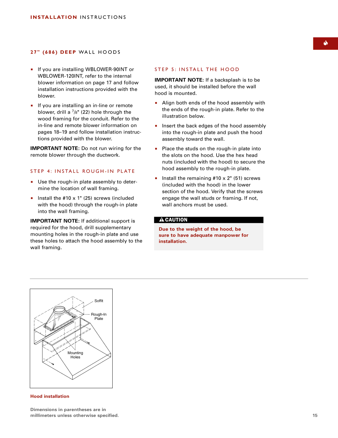 Wolf W302210I installation instructions E P 4 I N S TA L L R O U G H I N P L AT E, E P 5 I N S TA L L T H E H O O D 