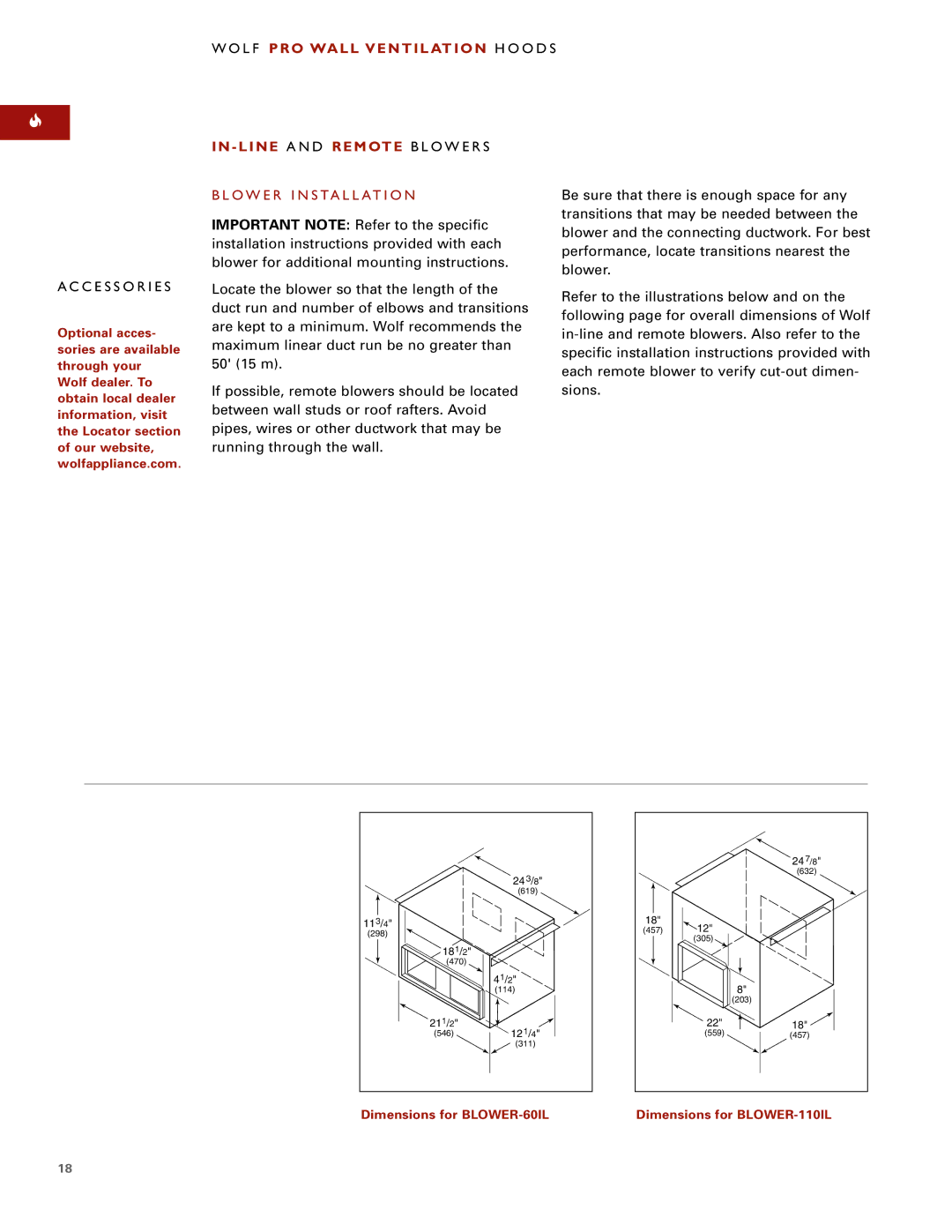 Wolf W302210I installation instructions Line a N D Remote B L O W E R S, O W E R I N S Ta L L At I O N 