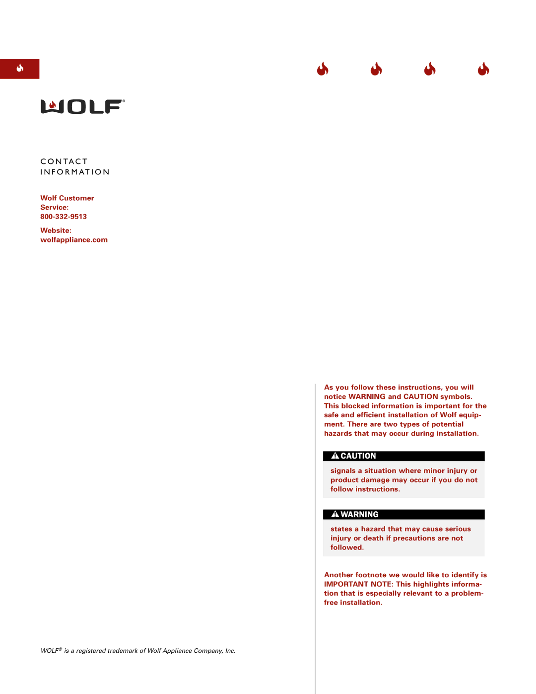 Wolf W302210I installation instructions N Ta C T F O R M At I O N, Wolf Customer Service Website Wolfappliance.com 