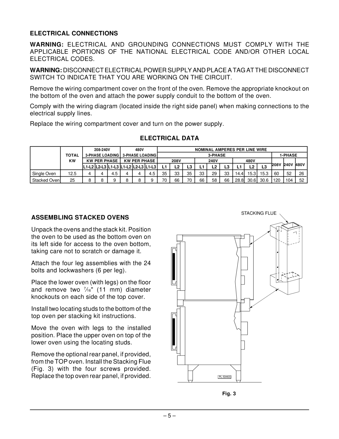 Wolf WKED ML-126756, WKE ML-126755, WKEC ML-126757 Electrical Connections, Electrical Data, Assembling Stacked Ovens 