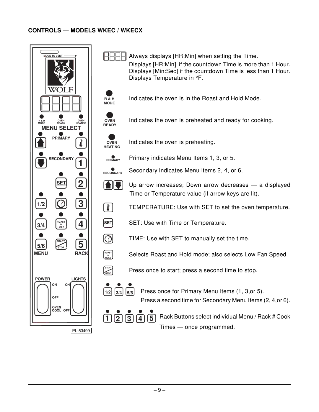 Wolf WKECX ML-126760, WKE ML-126755, WKEC ML-126757, WKEDX ML-126759 owner manual Controls Models Wkec / Wkecx, Menu Select 