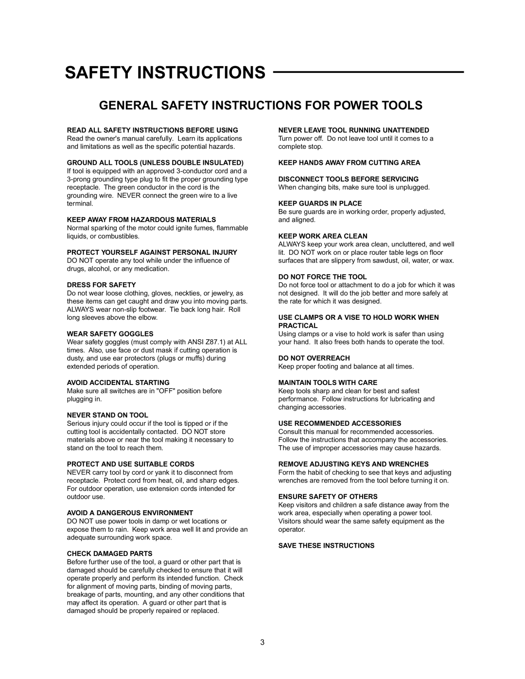 Wolfcraft 3408 manual General Safety Instructions for Power Tools 