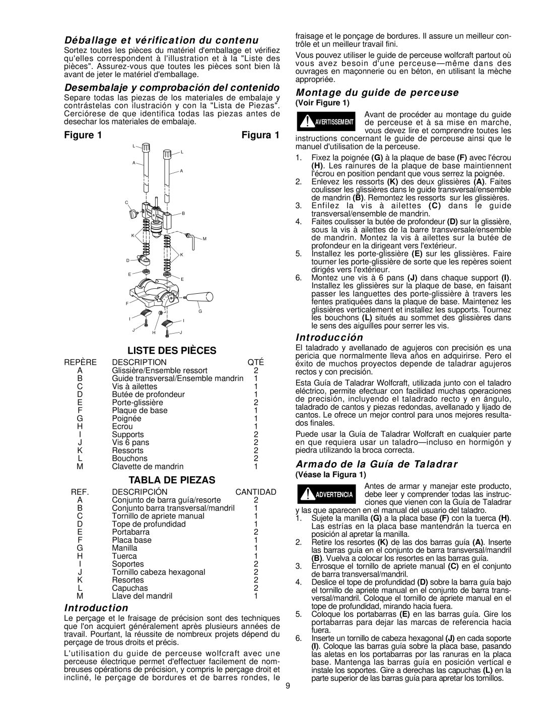 Wolfcraft 4525 Déballage et vérification du contenu, Desembalaje y comprobación del contenido, Introduction, Introducción 