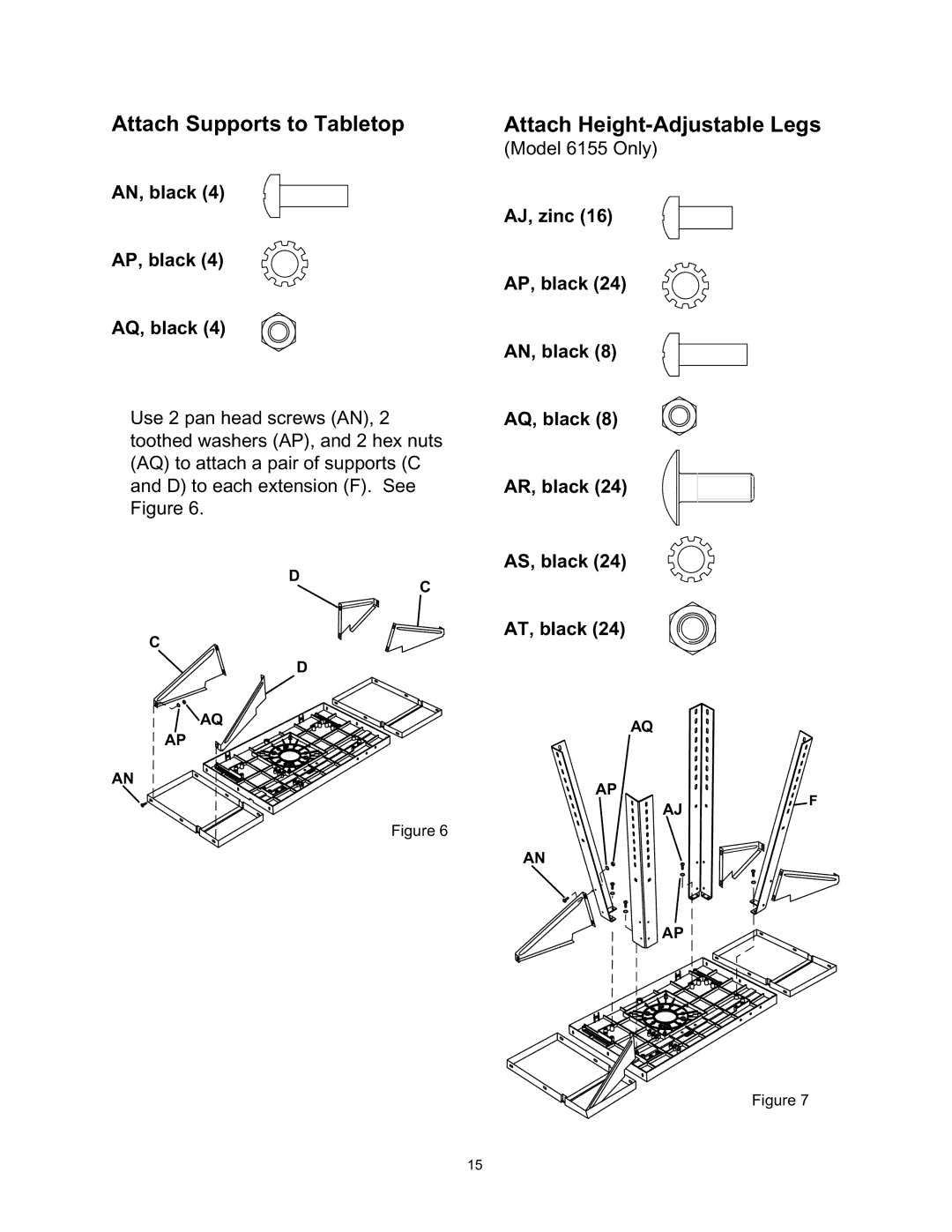 Wolfcraft 6155, 6156 manual Attach Supports to Tabletop, Attach Height-Adjustable Legs 