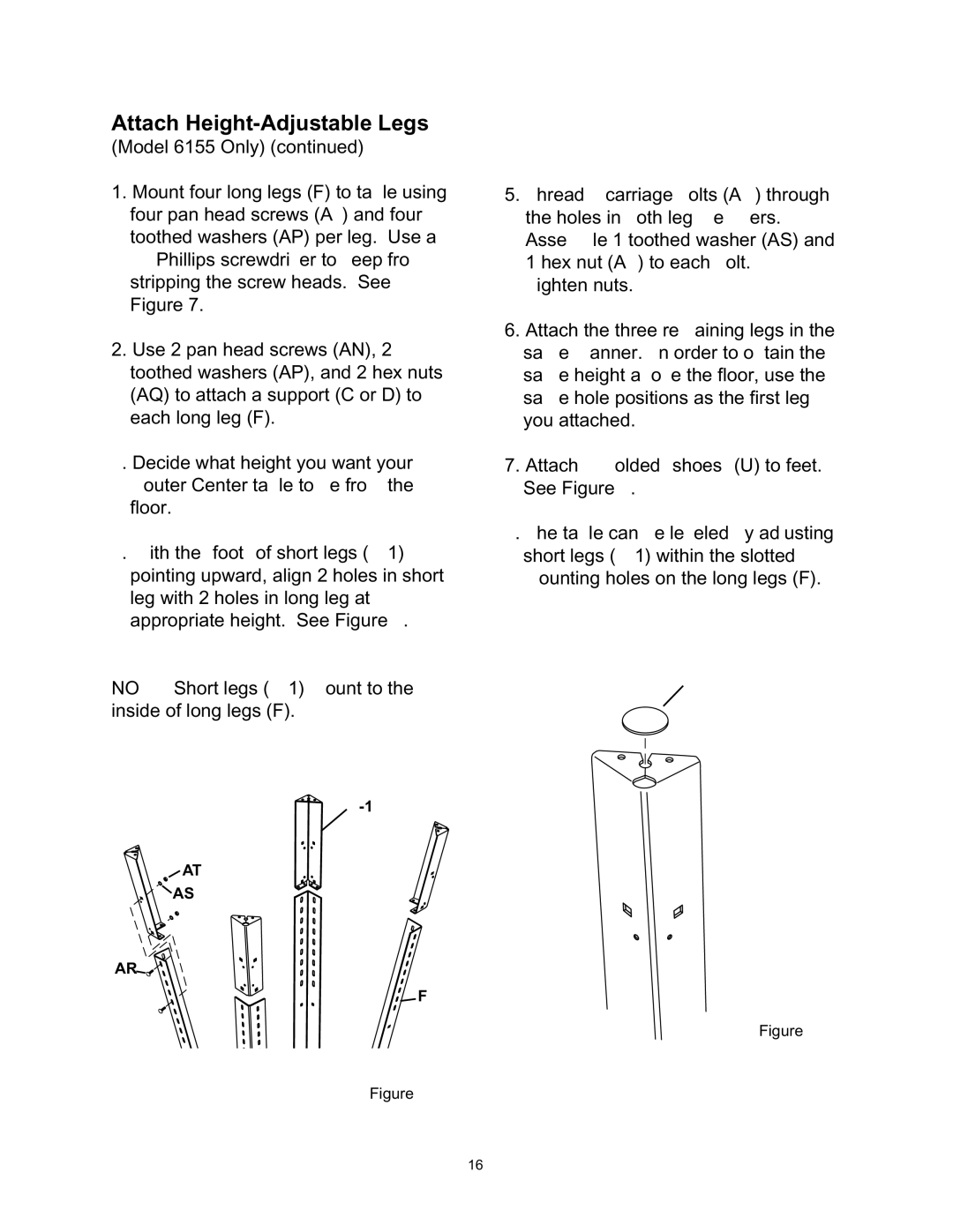 Wolfcraft 6156, 6155 manual Attach Height-Adjustable Legs 