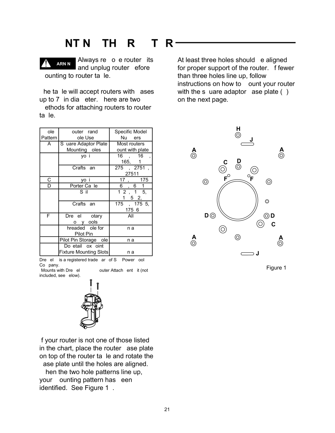 Wolfcraft 6155, 6156 manual Mounting the Router, Hole Router Brand Specific Model 