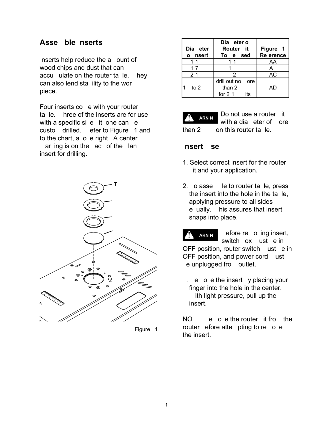 Wolfcraft 6155, 6156 manual Assemble Inserts, Insert Use 