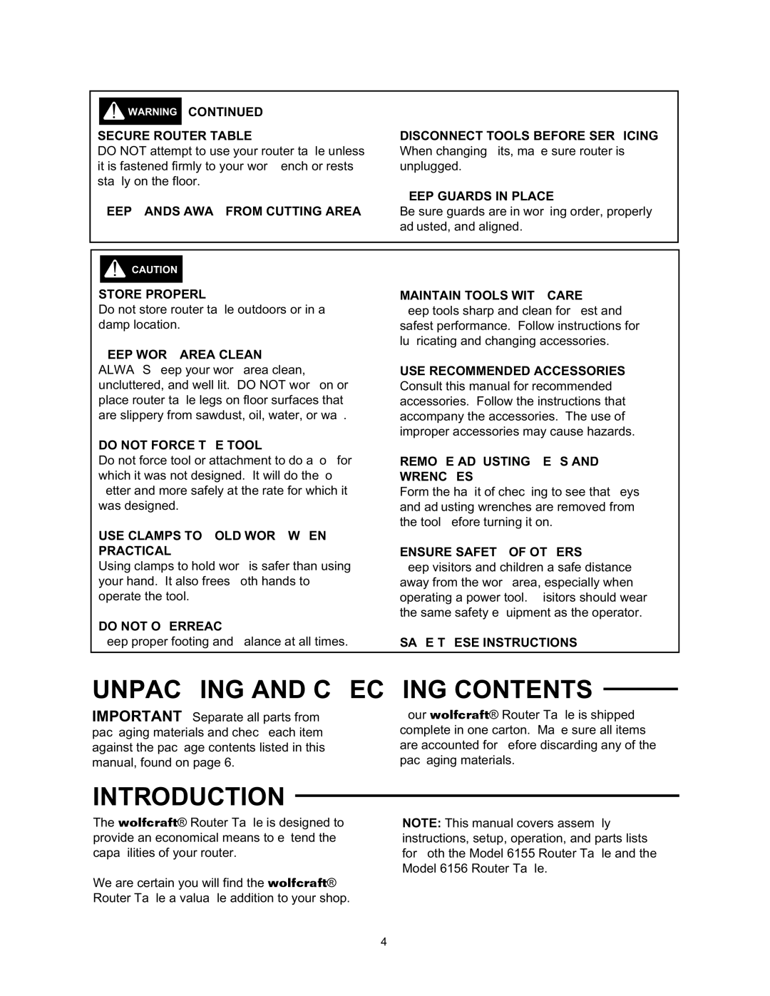 Wolfcraft 6156, 6155 manual Unpacking and Checking Contents, Introduction 