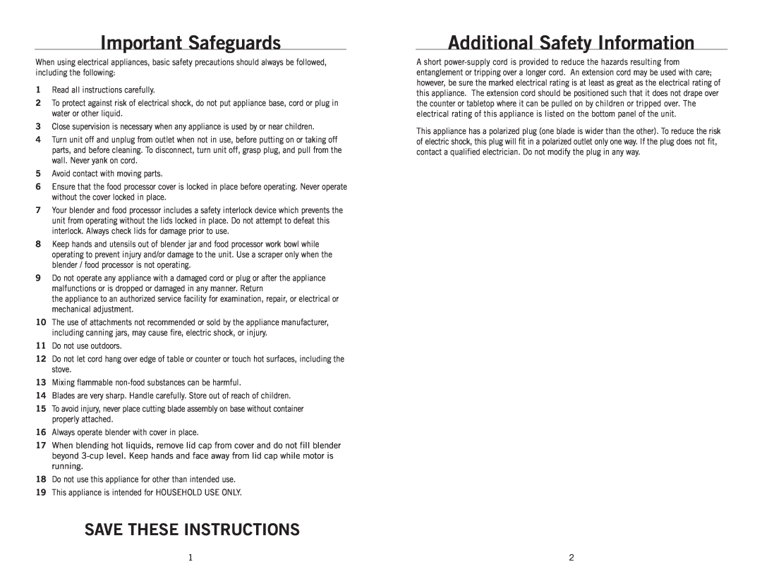 Wolfgang Puck BBLFP001 operating instructions Important Safeguards, Additional Safety Information, Save These Instructions 
