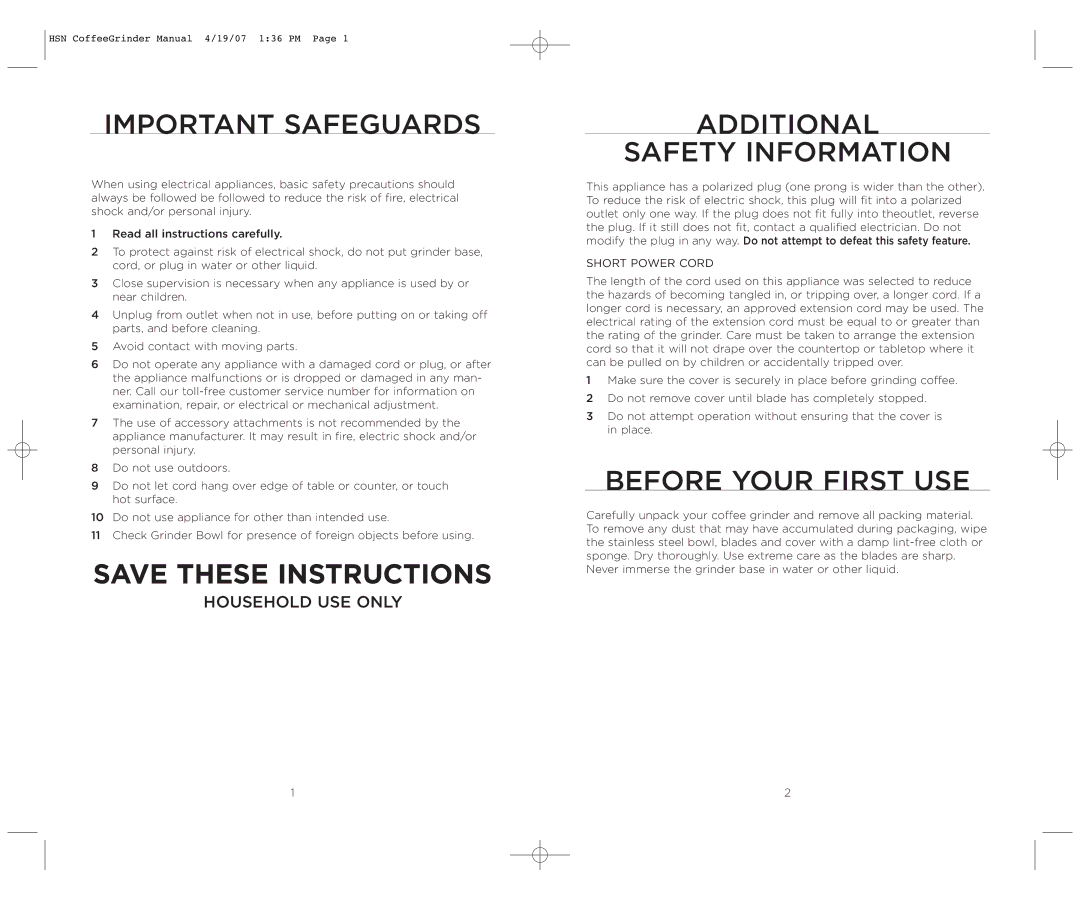 Wolfgang Puck BCBG0012 manual Important Safeguards 