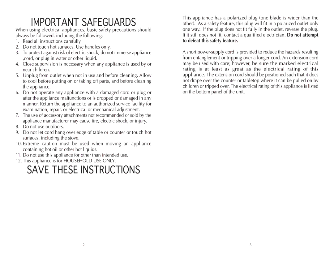 Wolfgang Puck BCGL0005 manual Important Safeguards 