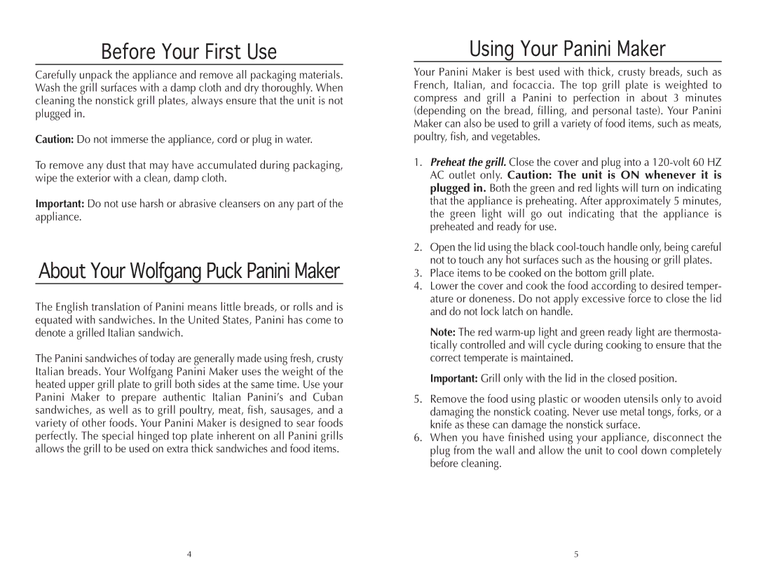 Wolfgang Puck BCGL0005 manual Before Your First Use 