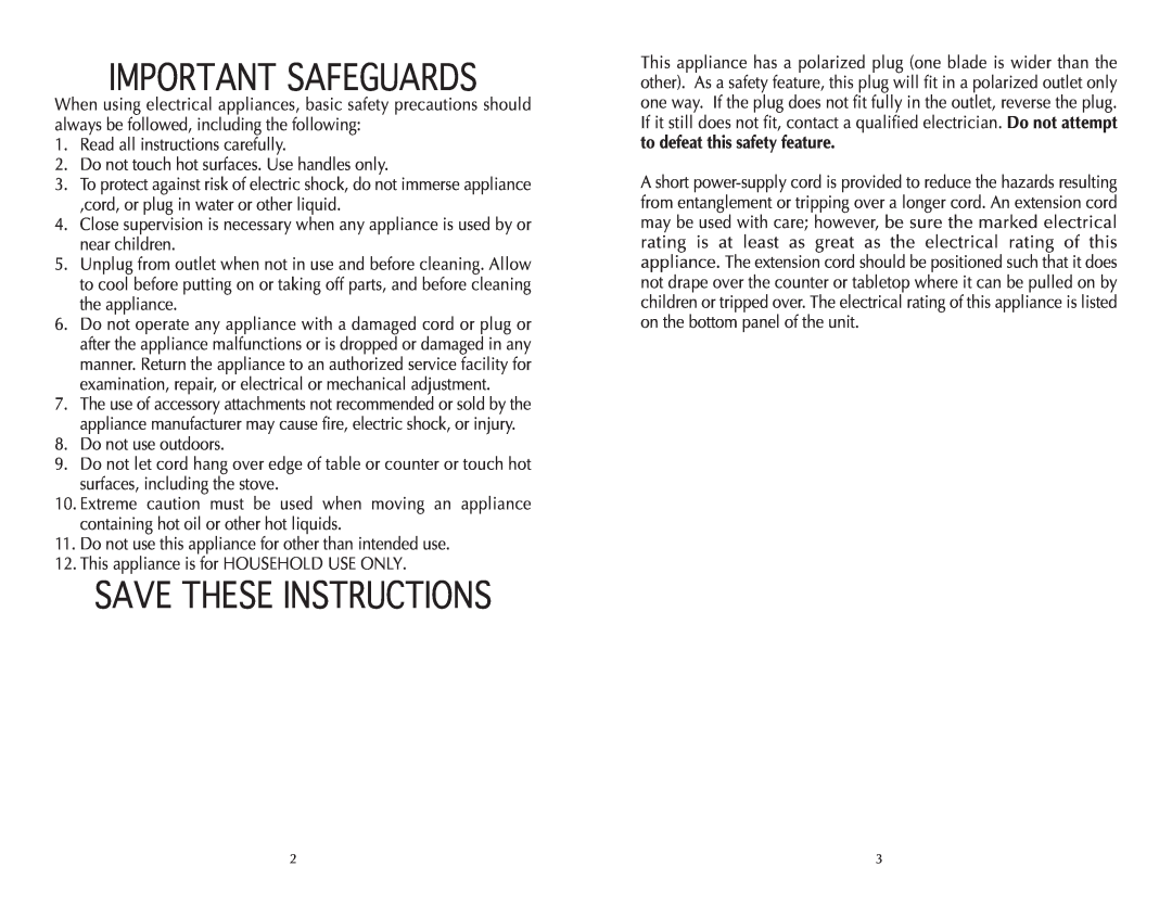 Wolfgang Puck BCGL0005 manual Important Safeguards, Save These Instructions 