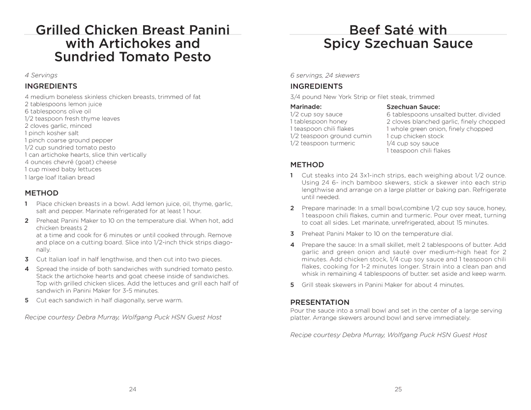 Wolfgang Puck BCGL0020 operating instructions Beef Saté with Spicy Szechuan Sauce, Marinade Szechuan Sauce 