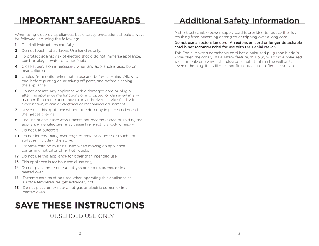 Wolfgang Puck BCGL0020 operating instructions Important Safeguards, Additional Safety Information 