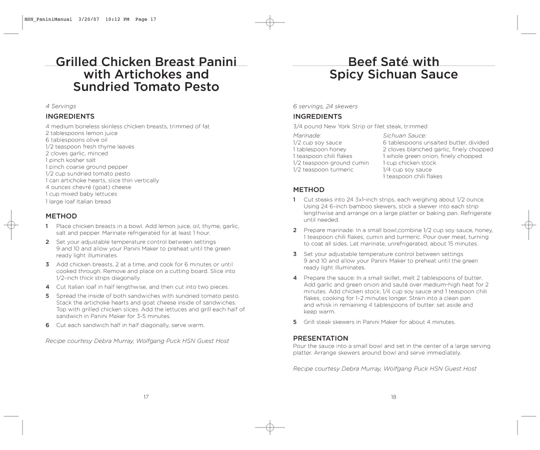 Wolfgang Puck BCGL0035 operating instructions Beef Saté with Spicy Sichuan Sauce, Marinade Sichuan Sauce 