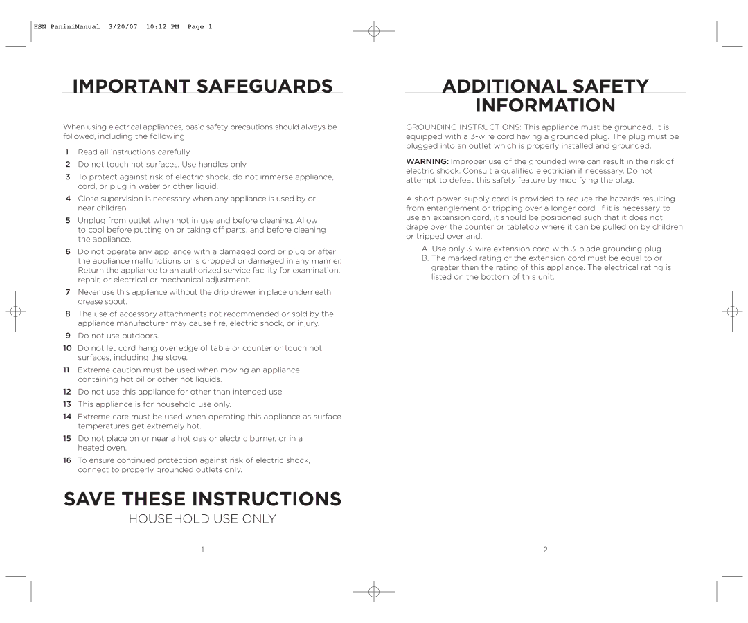 Wolfgang Puck BCGL0035 operating instructions Important Safeguards 