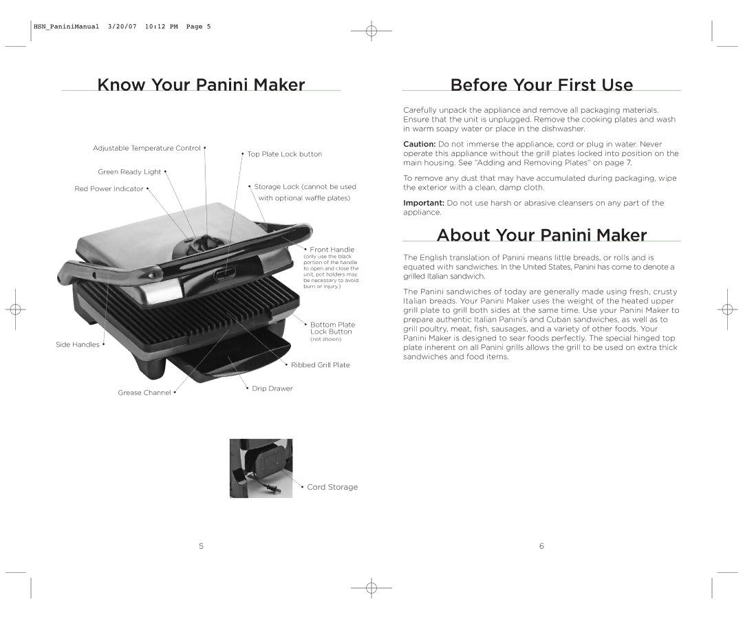 Wolfgang Puck BCGL0035 operating instructions Know Your Panini Maker Before Your First Use, About Your Panini Maker 