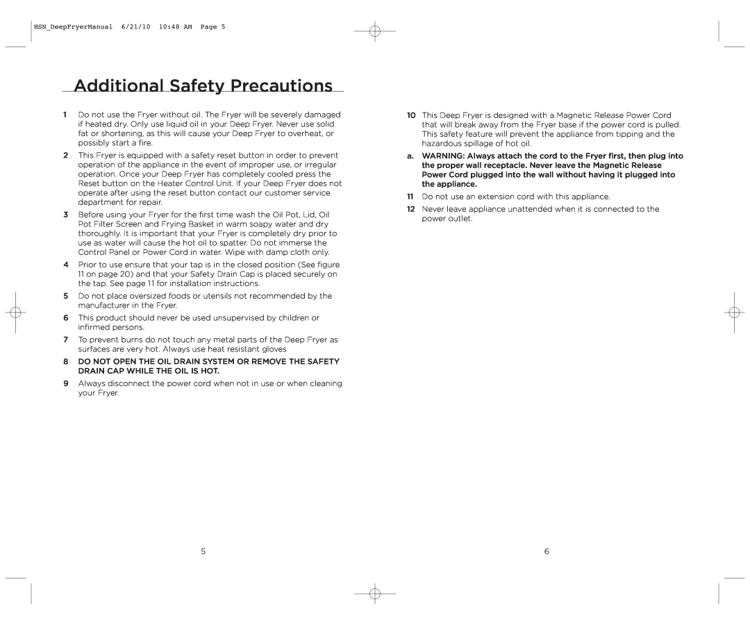 Wolfgang Puck BDFR0060 manual Additional Safety Precautions 