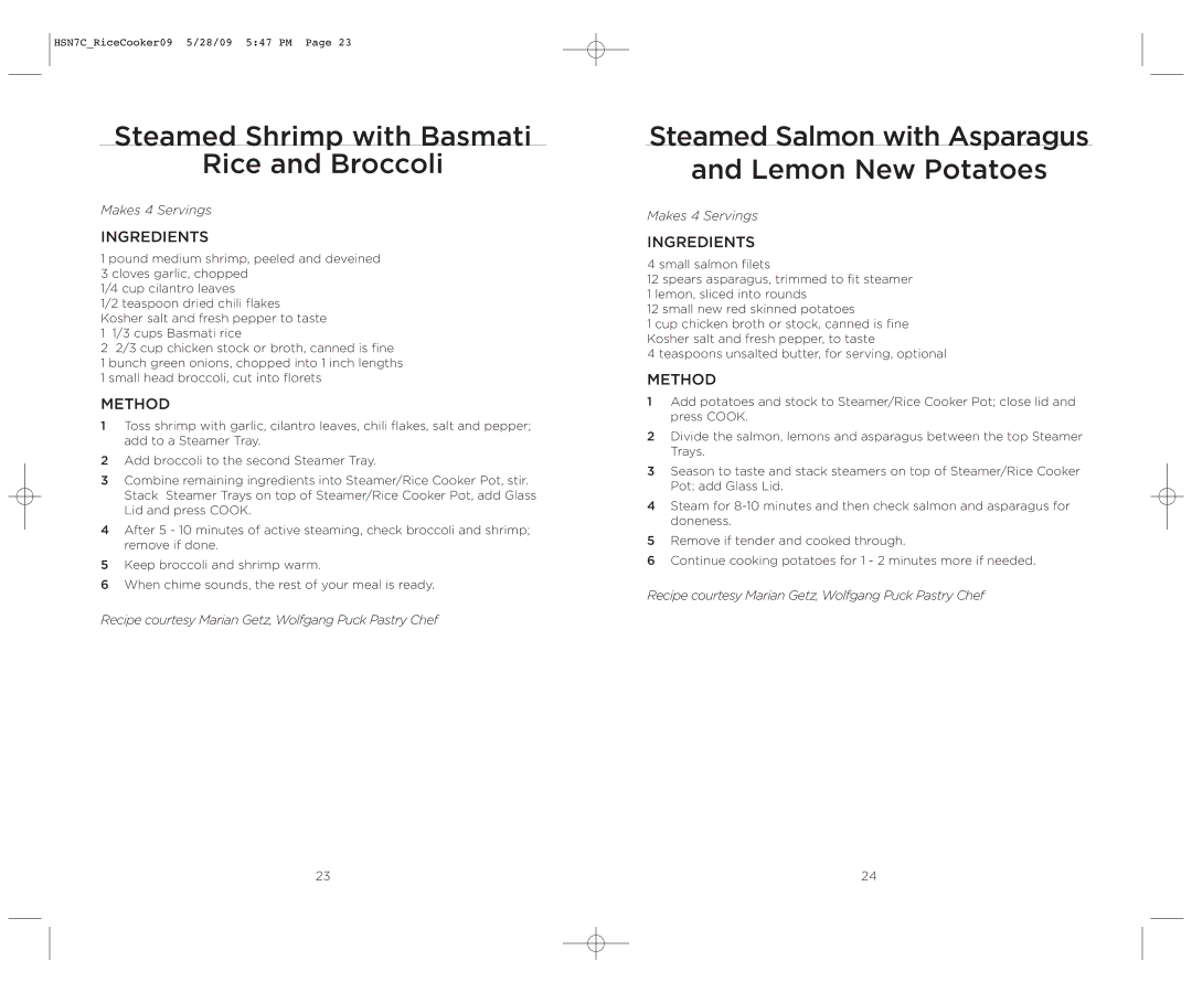 Wolfgang Puck BDRCRS007 Steamed Shrimp with Basmati Rice and Broccoli, Steamed Salmon with Asparagus Lemon New Potatoes 