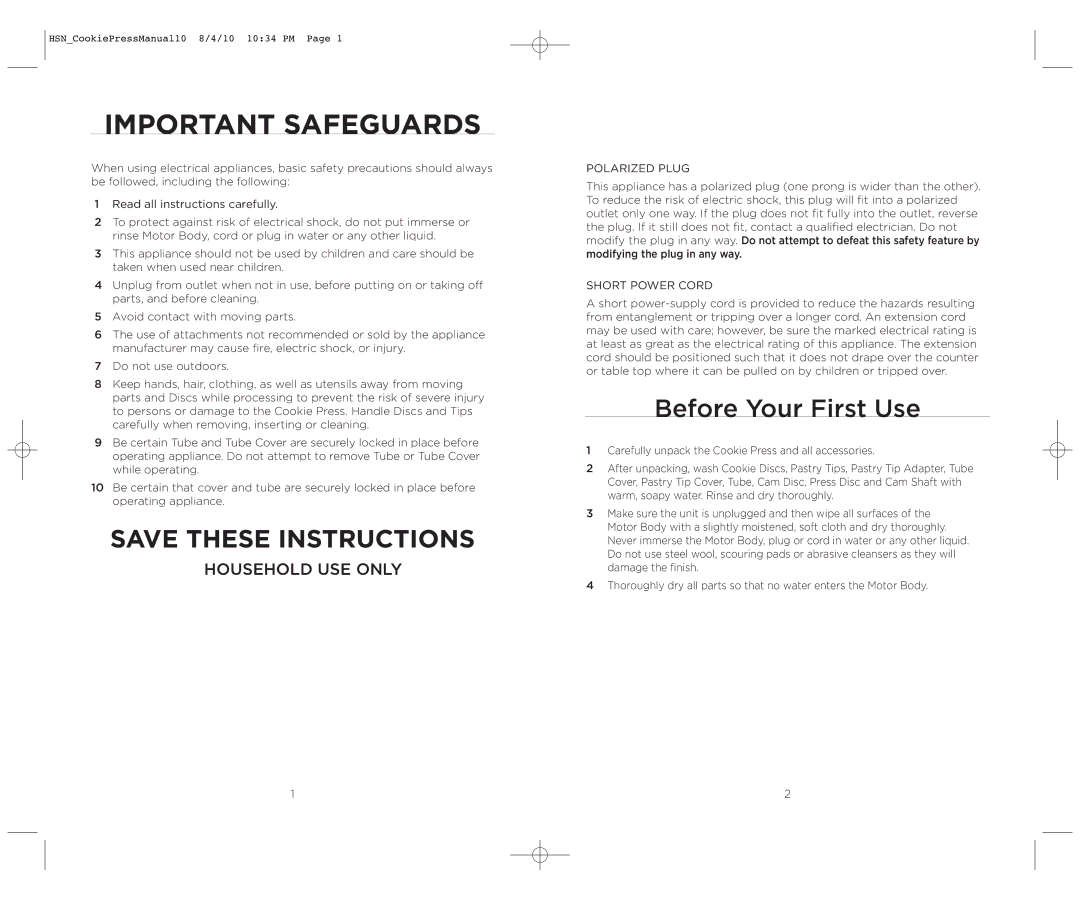 Wolfgang Puck BECP0030 operating instructions Important Safeguards, Before Your First Use 