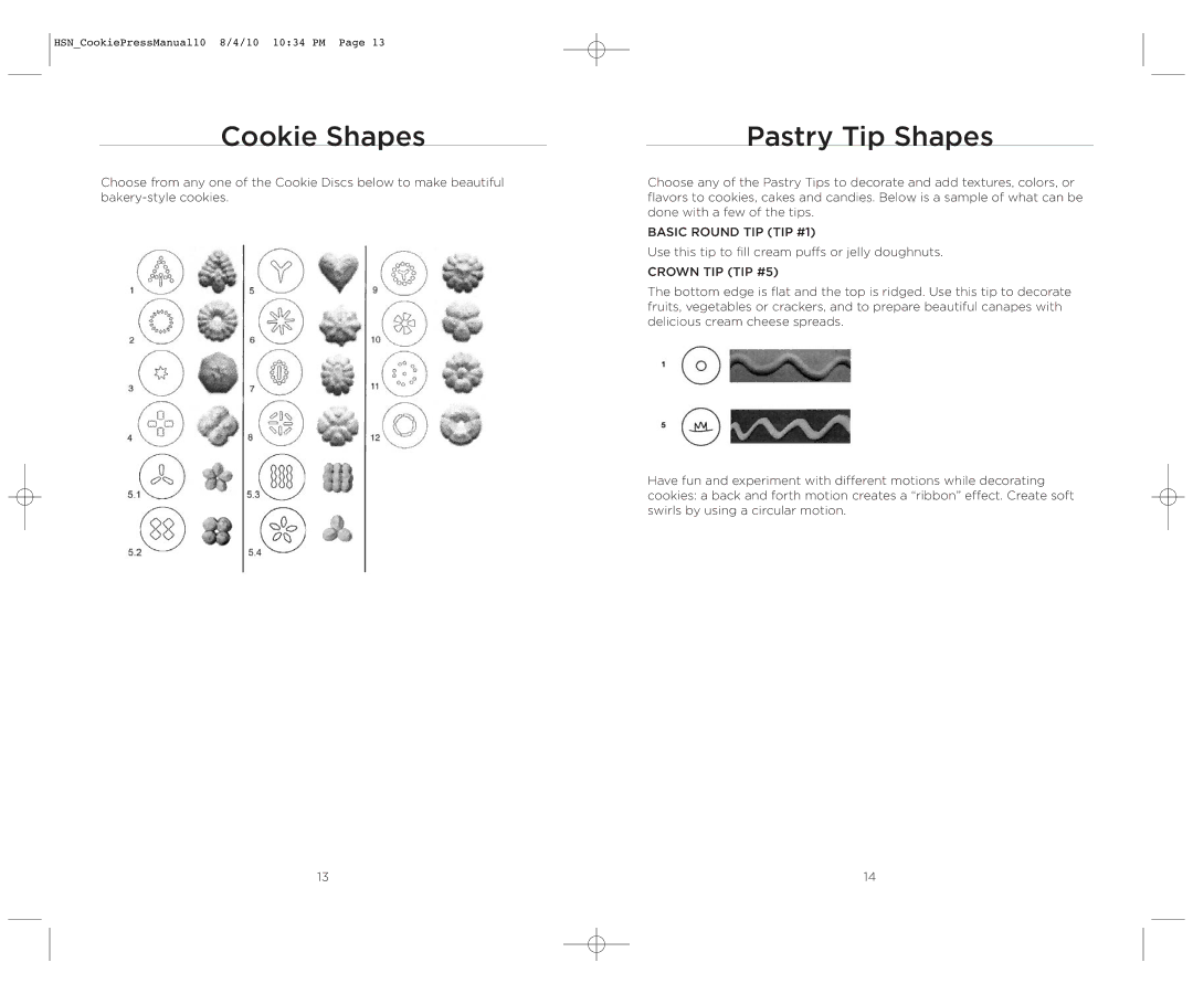 Wolfgang Puck BECP0030 operating instructions Cookie Shapes, Pastry Tip Shapes 