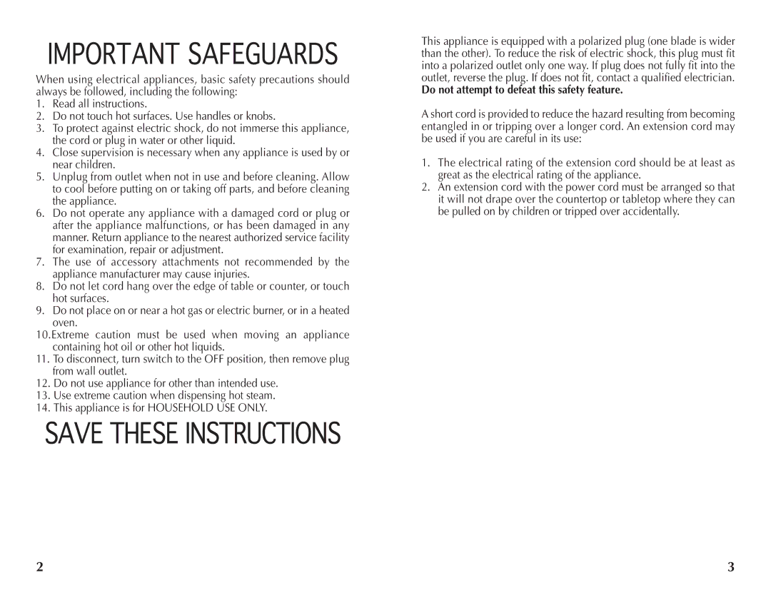 Wolfgang Puck BECR0010 manual Important Safeguards 