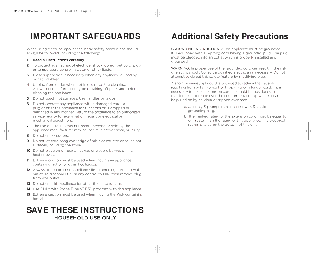 Wolfgang Puck BEWK0030 operating instructions Important Safeguards 