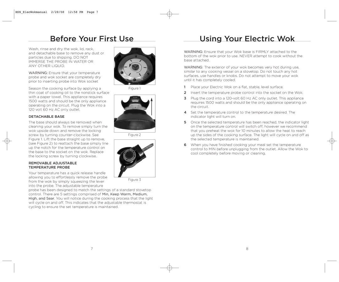 Wolfgang Puck BEWK0030 operating instructions Before Your First Use, Using Your Electric Wok 