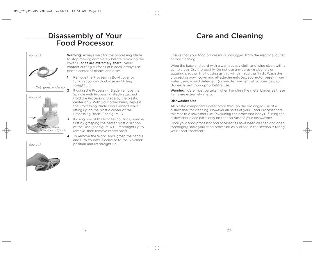 Wolfgang Puck BFPR0007 manual Disassembly of Your, Care and Cleaning 