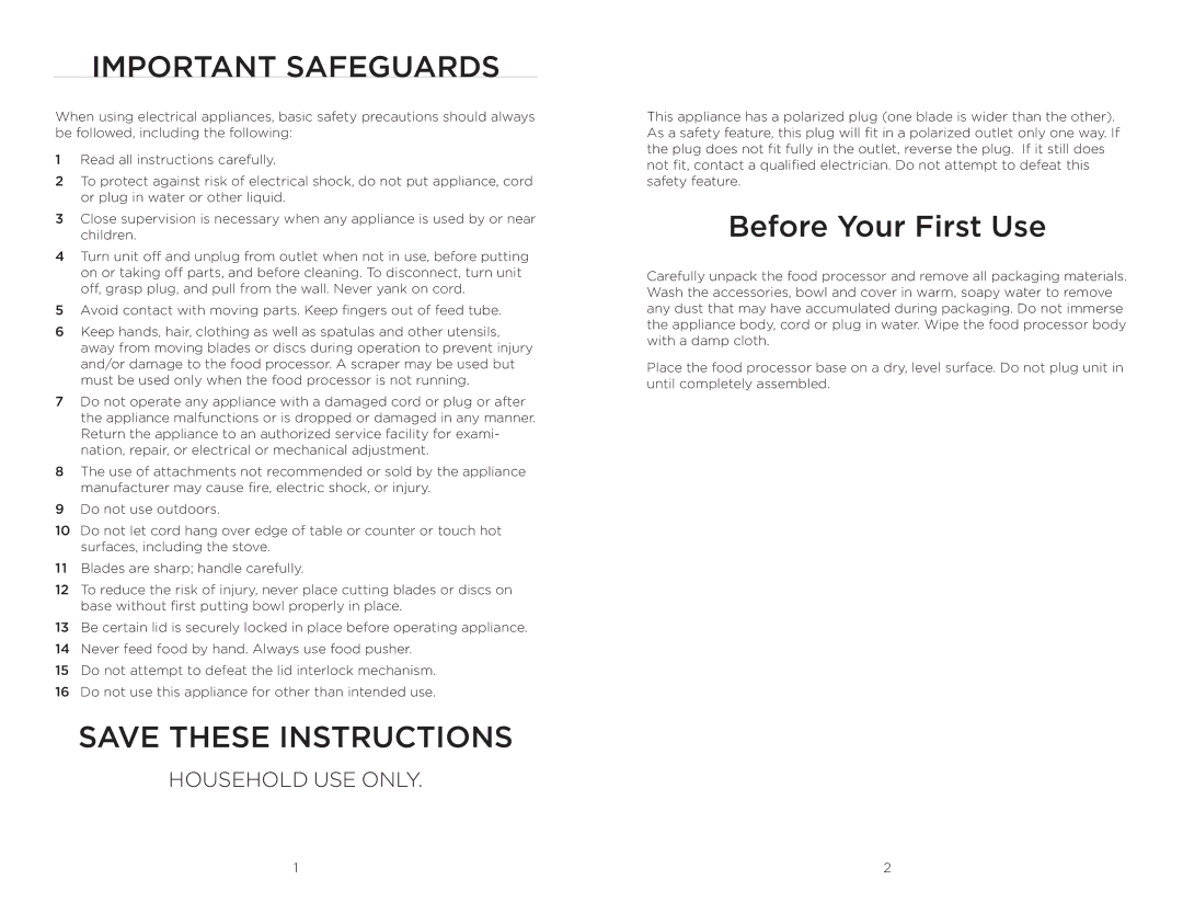 Wolfgang Puck BFPR0011 manual Important Safeguards, Before Your First Use 