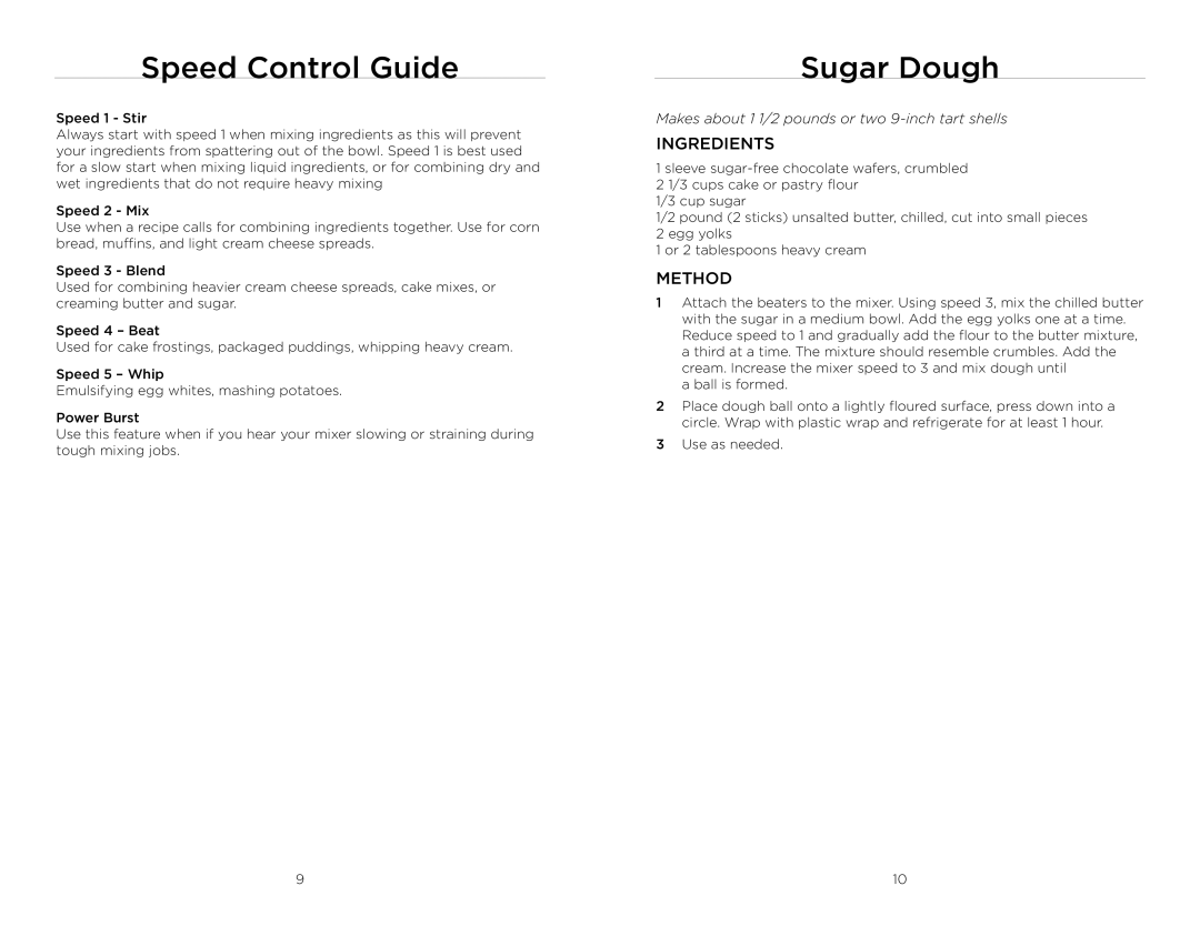 Wolfgang Puck BHM00240 manual Speed Control Guide, Sugar Dough 