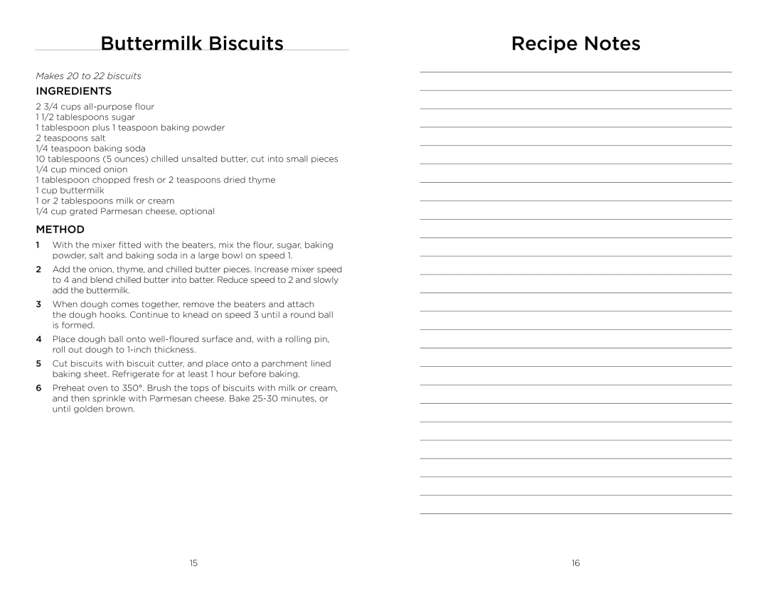 Wolfgang Puck BHM00240 manual Buttermilk Biscuits, Recipe Notes 